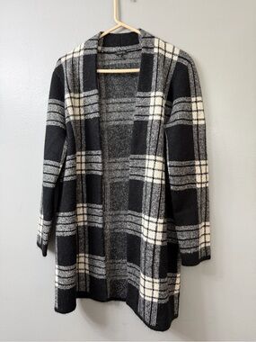 Talbots black and cream bicolor plaid open-front cardigan medium